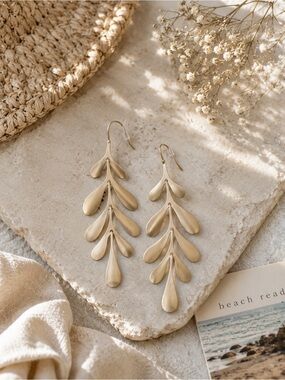 Solid Brass Botanical Leaf Earrings | Soft Elegance Mediterranean Euro Summer